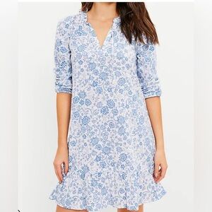 LOFT Floral Tie Neck Swing Dress Size M; New